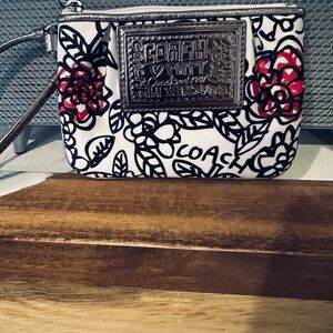 Coach Black and Red Floral Wristlet
